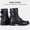 imageVepose Womens 928 Combat Boots Low Heel Mid Calf Military Boots with Card Knife Wallet PocketLeatherblack