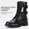 imageVepose Womens 928 Combat Boots Low Heel Mid Calf Military Boots with Card Knife Wallet PocketLeatherblack