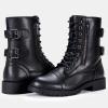 imageVepose Womens 928 Combat Boots Low Heel Mid Calf Military Boots with Card Knife Wallet PocketLeatherblack