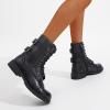 imageVepose Womens 928 Combat Boots Low Heel Mid Calf Military Boots with Card Knife Wallet PocketLeatherblack