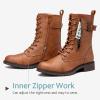 imageVepose Womens 928 Combat Boots Low Heel Mid Calf Military Boots with Card Knife Wallet PocketMilitarybrown
