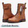 imageVepose Womens 928 Combat Boots Low Heel Mid Calf Military Boots with Card Knife Wallet PocketMilitarybrown
