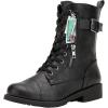imageVepose Womens 928 Combat Boots Low Heel Mid Calf Military Boots with Card Knife Wallet PocketBuckle Combatblack Pu