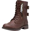 imageVepose Womens 928 Combat Boots Low Heel Mid Calf Military Boots with Card Knife Wallet PocketHigh Combatcognac