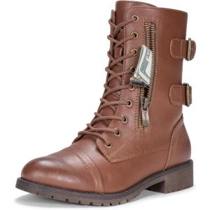 imageVepose Womens 928 Combat Boots Low Heel Mid Calf Military Boots with Card Knife Wallet PocketAhigh Combatmocha Brown
