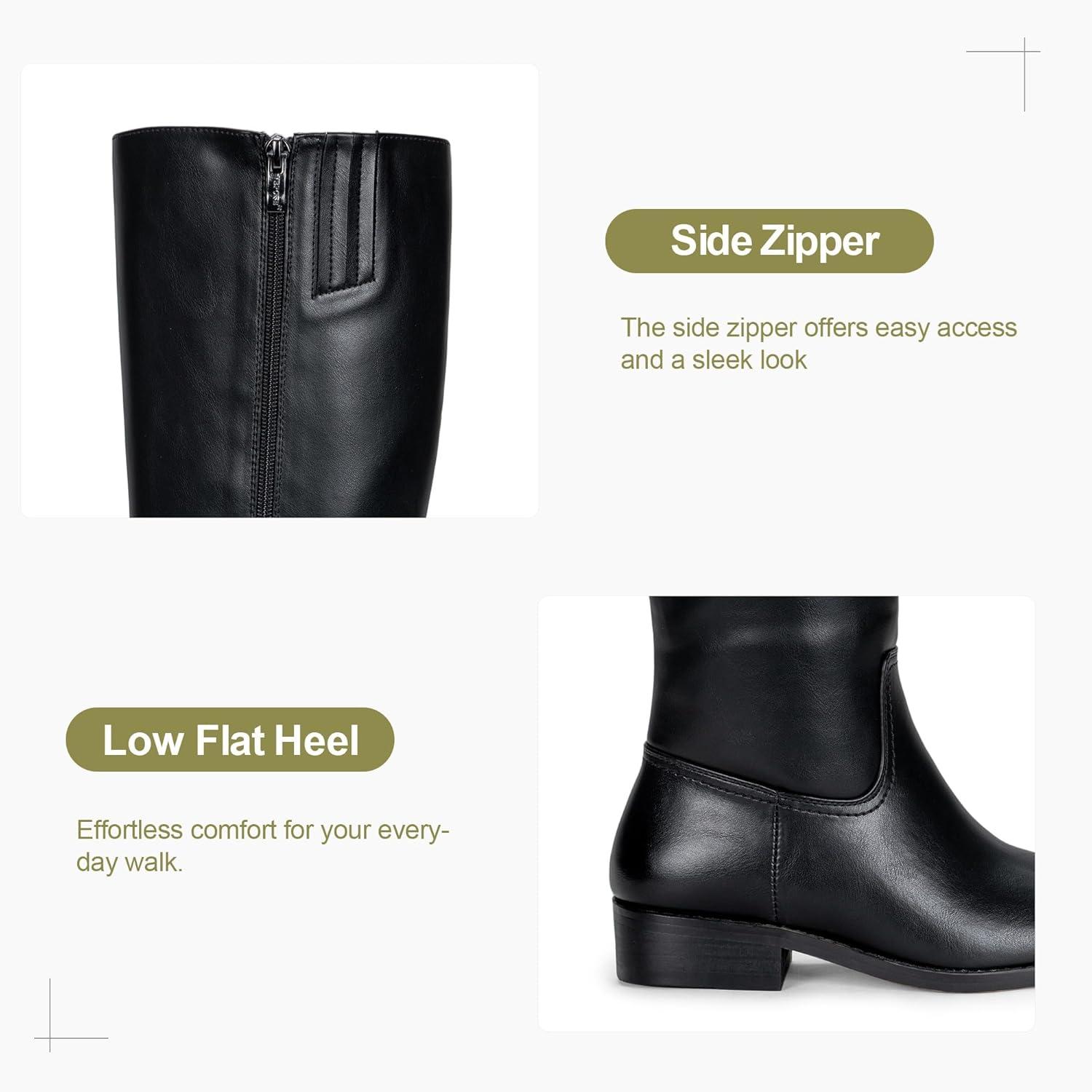 imageVepose Womens 9509 Knee High Boots Low Heel Square Toe Riding Boots Tall Boots with Side ZipperBlack9509