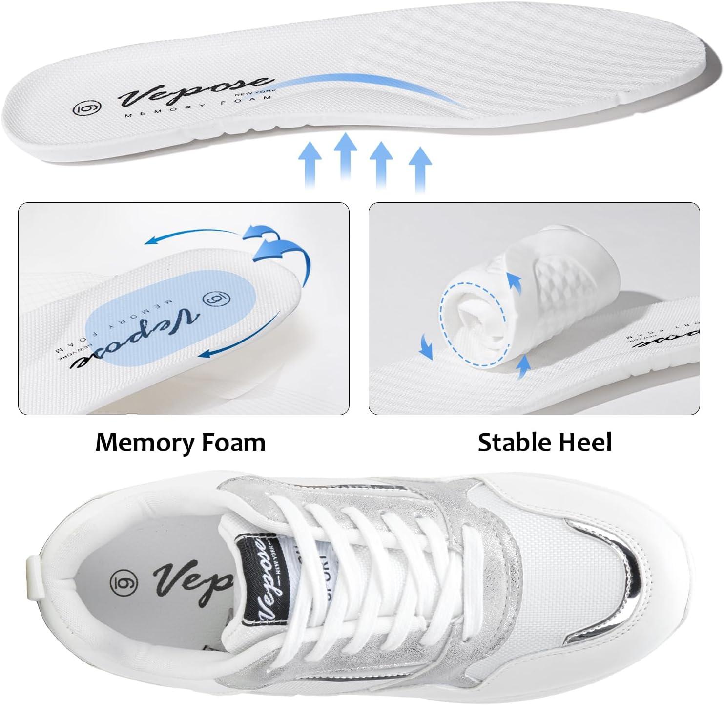 imageVepose Womens Fashion SneakersArch Support Wedge Sneakers for LadySneaker8026awhite