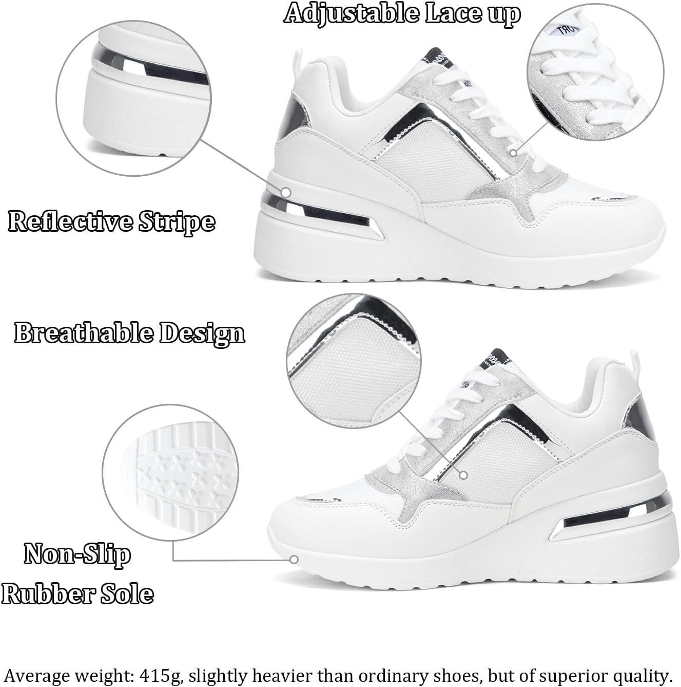 imageVepose Womens Fashion SneakersArch Support Wedge Sneakers for LadySneaker8026awhite