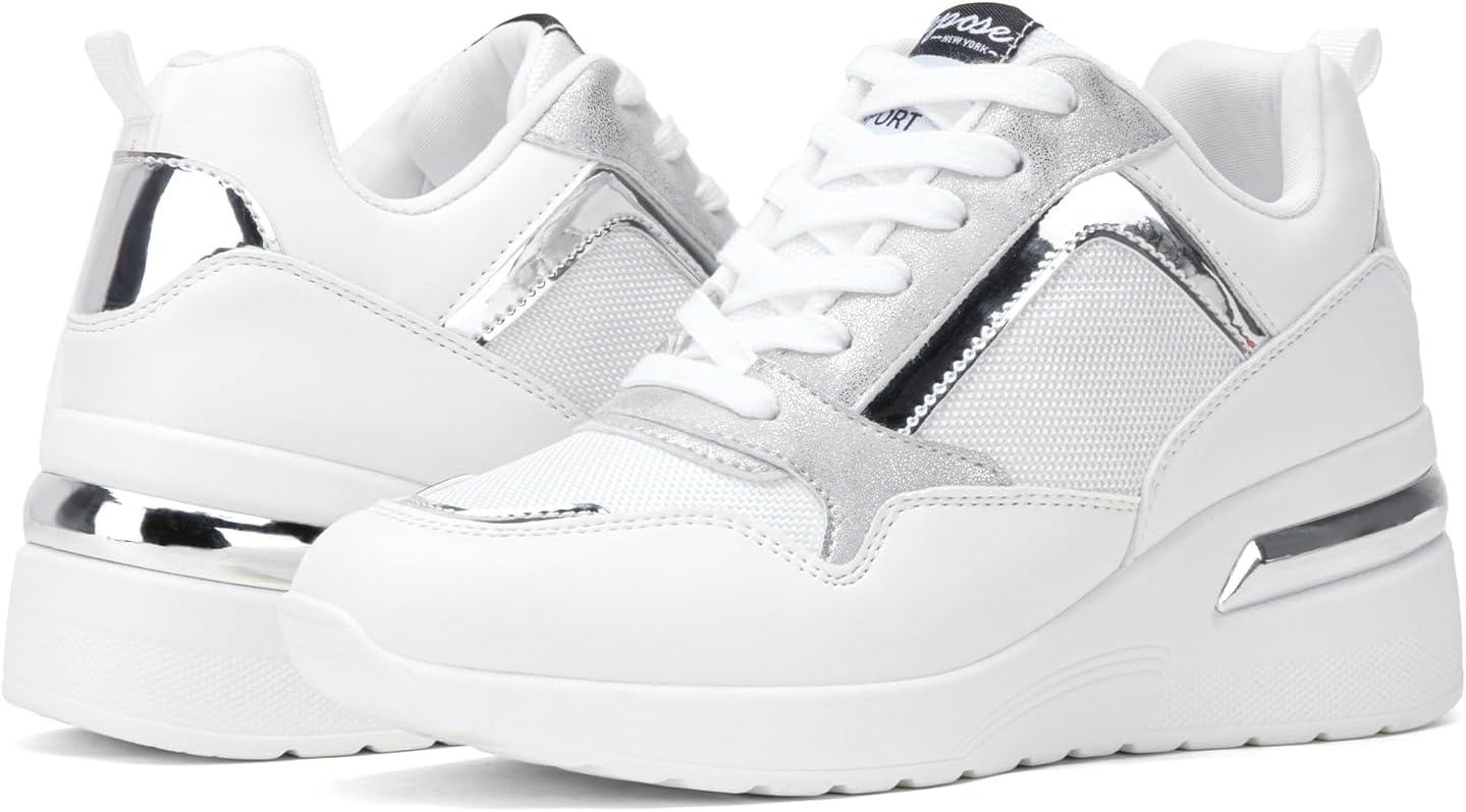 imageVepose Womens Fashion SneakersArch Support Wedge Sneakers for LadySneaker8026awhite