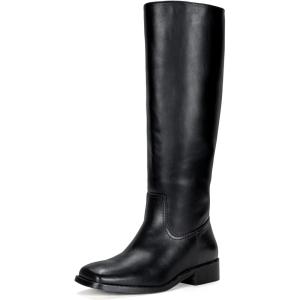 imageVepose Womens 9509 Knee High Boots Low Heel Square Toe Riding Boots Tall Boots with Side ZipperBlack9509