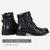 imageVepose Womens 903 Combat Ankle Boots Lace up Comfortable Booties Low HeelBlack Leather Knitting927l