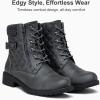 imageVepose Womens 903 Combat Ankle Boots Lace up Comfortable Booties Low HeelGrey Knitting927