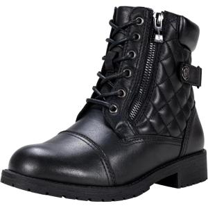 imageVepose Womens 903 Combat Ankle Boots Lace up Comfortable Booties Low HeelBlack Leather Knitting927l