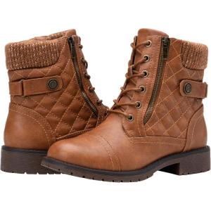 imageVepose Womens 903 Combat Ankle Boots Lace up Comfortable Booties Low HeelBrown Knitting927