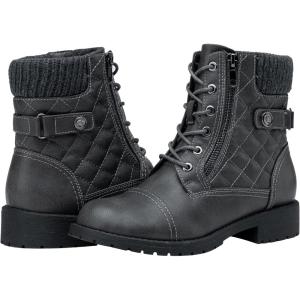 imageVepose Womens 903 Combat Ankle Boots Lace up Comfortable Booties Low HeelGrey Knitting927