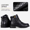 imageVepose Womens 903 Combat Ankle Boots Lace up Comfortable Short Booties Low HeelBlack Leather Pocket903l