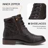 imageVepose Womens 903 Combat Ankle Boots Lace up Comfortable Short Booties Low HeelDark Brown Pocket903