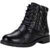 imageVepose Womens 903 Combat Ankle Boots Lace up Comfortable Short Booties Low HeelBlack Leather Pocket903l