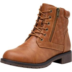imageVepose Womens 903 Combat Ankle Boots Lace up Comfortable Short Booties Low HeelYellow Brown Pocket903
