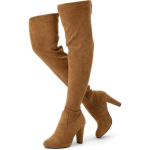 imageVepose Womens Thigh High Over The Knee Boots Suede Fashion Long 35 Inch Heel Boots with ZipperCamelknee High 994
