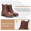imageVepose Womens 916 Ankle Boots Combat Lace up Booties with Inside ZipperMocha Brown