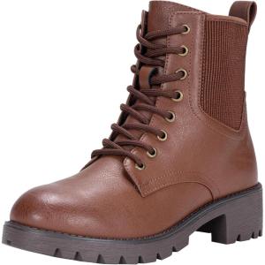 imageVepose Womens 916 Ankle Boots Combat Lace up Booties with Inside ZipperMocha Brown