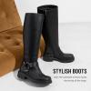 imageVepose Womens Knee High Boots Tall Riding Square Toe Chunky Low Heel Motorcycle Boots with RivetsBlack