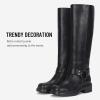 imageVepose Womens Knee High Boots Tall Riding Square Toe Chunky Low Heel Motorcycle Boots with RivetsBlack