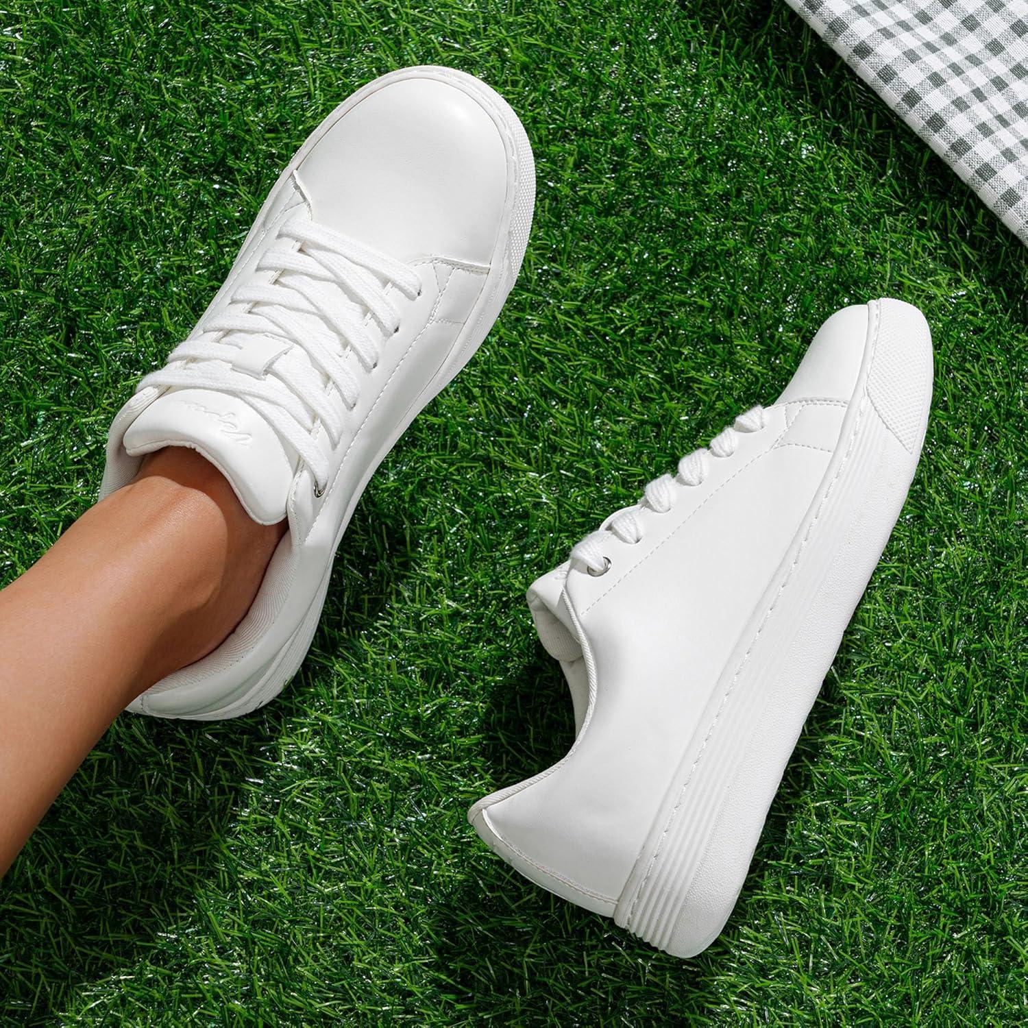 imageVepose Womens 8012 Lace Up Classic Fashion Sneakers Comfortable Cute ShoesWhite