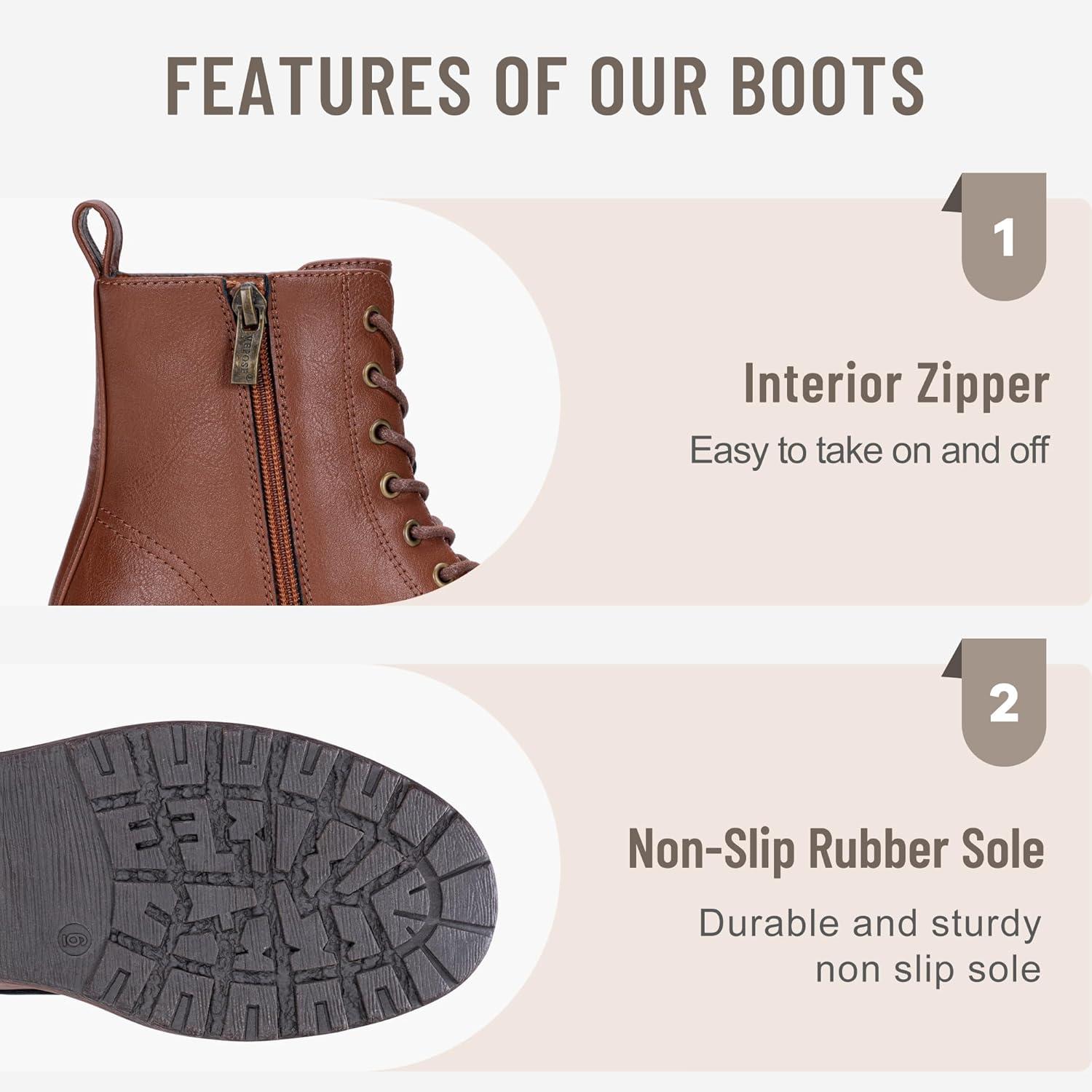 imageVepose Womens Combat Ankle Boots Lace up Classic Short Low Heel Zipper 9623 BootiesMocha Brownclassic Boots9623