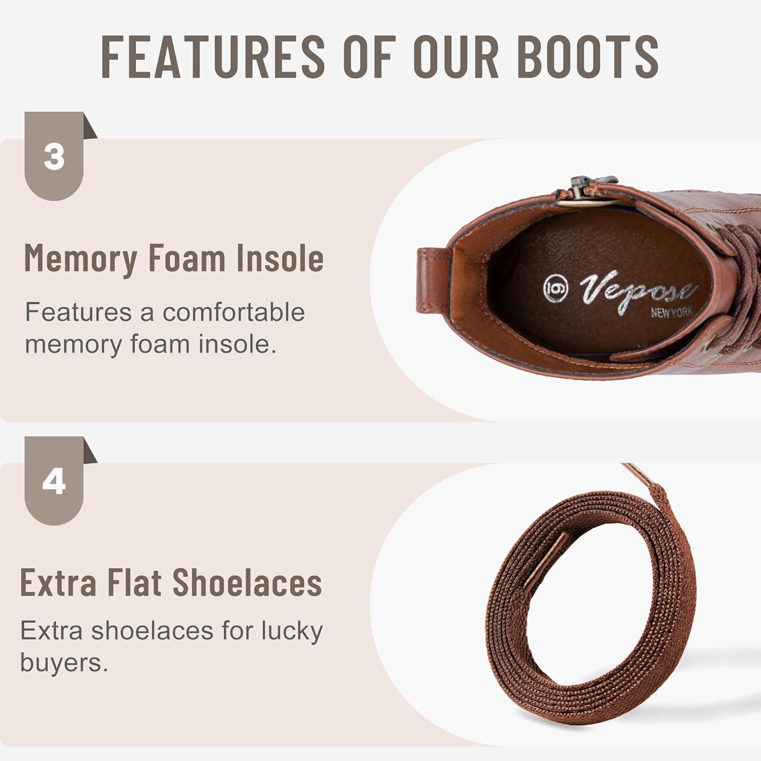 imageVepose Womens Combat Ankle Boots Lace up Classic Short Low Heel Zipper 9623 BootiesMocha Brownclassic Boots9623