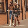imageVepose Womens 953 Knee High Combat Boots Chunky Platform Heel Lace Up Gothic Punk Work Boots for Dresses and JeansBeige