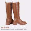 imageVepose Womens 953 Knee High Combat Boots Chunky Platform Heel Lace Up Gothic Punk Work Boots for Dresses and JeansBrown Pu