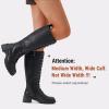 imageVepose Womens 953 Knee High Combat Boots Chunky Platform Heel Lace Up Gothic Punk Work Boots for Dresses and JeansLeatherblack Pu