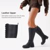 imageVepose Womens 953 Knee High Combat Boots Chunky Platform Heel Lace Up Gothic Punk Work Boots for Dresses and JeansLeatherblack Pu
