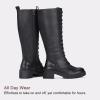 imageVepose Womens 953 Knee High Combat Boots Chunky Platform Heel Lace Up Gothic Punk Work Boots for Dresses and JeansLeatherblack Pu