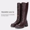 imageVepose Womens 953 Knee High Combat Boots Chunky Platform Heel Lace Up Gothic Punk Work Boots for Dresses and JeansWhisky