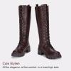 imageVepose Womens 953 Knee High Combat Boots Chunky Platform Heel Lace Up Gothic Punk Work Boots for Dresses and JeansWhisky