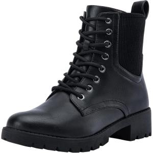 imageVepose Womens 916 Ankle Boots Combat Lace up Short Booties with Inside ZipperBlack