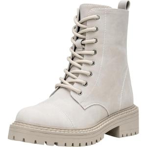 imageVepose Womens 9629 Fashion Combat Ankle Boots Lace up Booties with Inner ZipperCasual9629beige