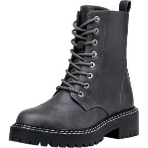 imageVepose Womens 9629 Fashion Combat Ankle Boots Lace up Booties with Inner ZipperCasual9629grey