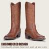 image:imageVepose Cowboy Cowgirl Boots for Women Western Embroidered MidCalf Comfortable Cute Boots Pointed Toe PullOn Low Chunky Heel for Walk Country Concert Theme Party Dance and Rodeo 9802Vintage9802brown