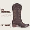 image:imageVepose Cowboy Cowgirl Boots for Women Western Embroidered MidCalf Comfortable Cute Boots Pointed Toe PullOn Low Chunky Heel for Walk Country Concert Theme Party Dance and Rodeo 9802Western9802whisky