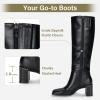 image:imageVepose Knee High Boots Women Chunky Square Toe Tall Fashion Low Heel Boots with Inside Zipper and Wallet PocketBlackfashion9572