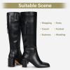 image:imageVepose Knee High Boots Women Chunky Square Toe Tall Fashion Low Heel Boots with Inside Zipper and Wallet PocketBlackfashion9572