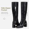 image:imageVepose Knee High Boots Women Chunky Square Toe Tall Fashion Low Heel Boots with Inside Zipper and Wallet PocketBlackfashion9572