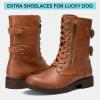 image:imageVepose Womens Combat Boots Low Heel Mid Calf Military Boots with Card Knife Wallet PocketHigh Combatbrown