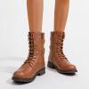 image:imageVepose Womens Combat Boots Low Heel Mid Calf Military Boots with Card Knife Wallet PocketHigh Combatbrown