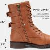 image:imageVepose Womens Combat Boots Low Heel Mid Calf Military Boots with Card Knife Wallet PocketHigh Combatbrown