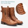 image:imageVepose Womens Combat Boots Low Heel Mid Calf Military Boots with Card Knife Wallet PocketMilitarybrown